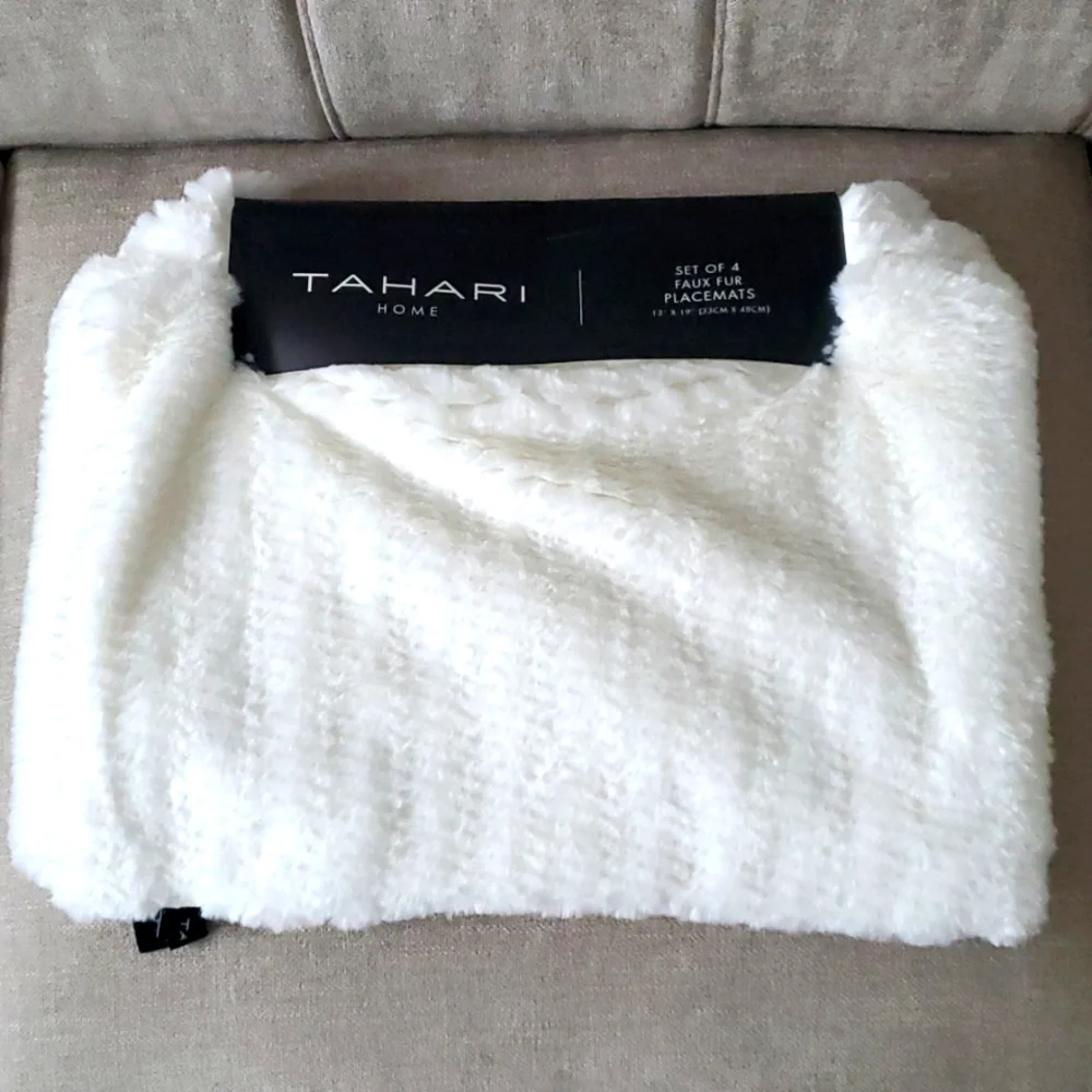 Tahari Soft White Faux Fur Placemats Set Of 4